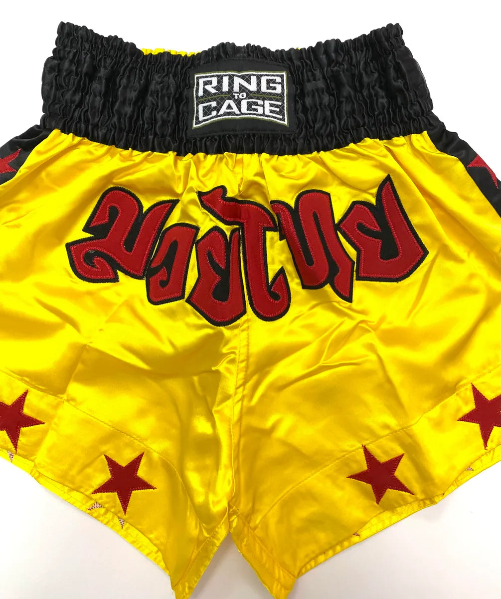 RING TO CAGE THAI SHORTS - Yellow/Stars