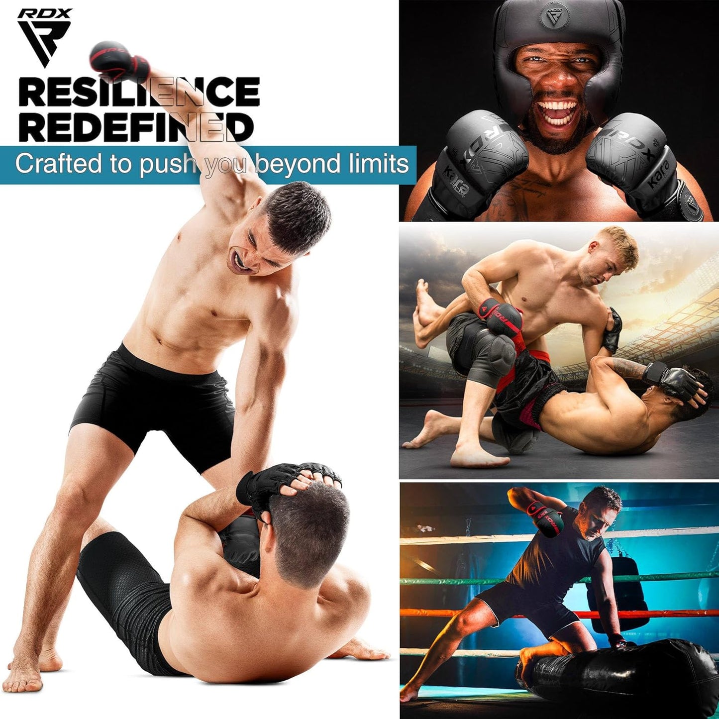 RDX F6 Kara MMA Sparring Gloves - 7oz - Black/Black