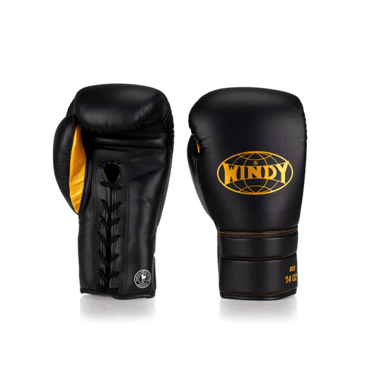 WINDY BGE ELITE SERIES LACEUP BOXING GLOVES - Black/Gold