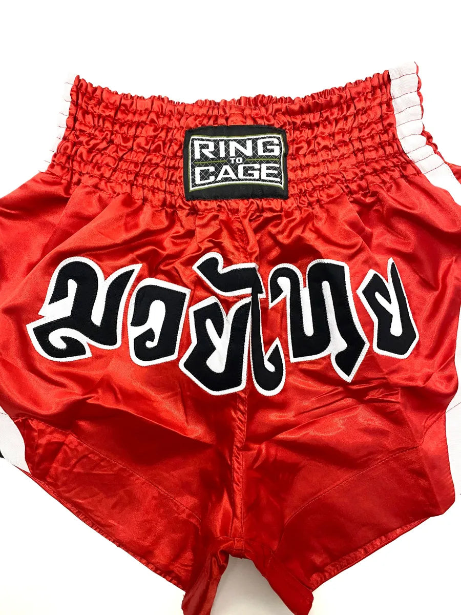 RING TO CAGE THAI SHORTS - Red w/White Stripe