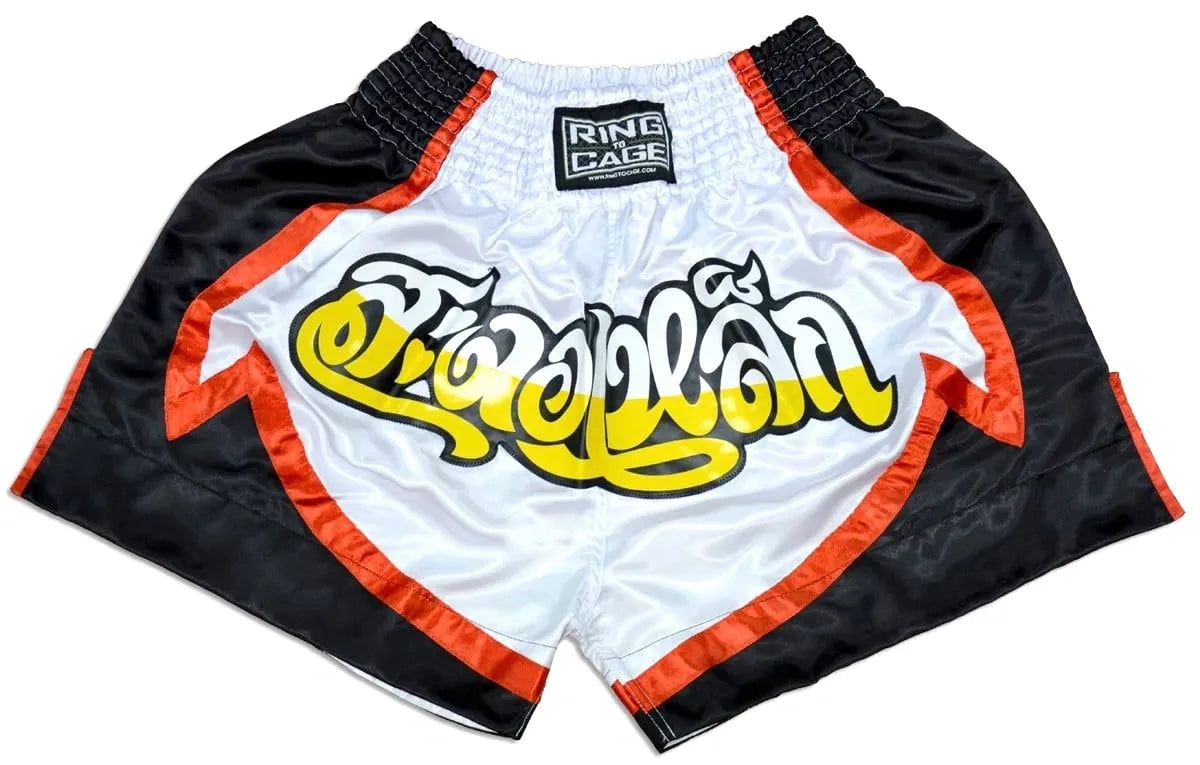 RING TO CAGE THAI SHORTS - Black/White/Red