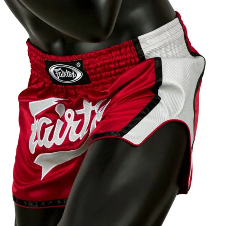 FAIRTEX SLIM CUT THAI SHORTS - RED/SILVER B1704