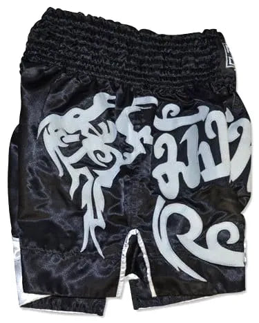 RING TO CAGE THAI SHORTS - Black/Silver