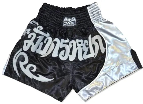 RING TO CAGE THAI SHORTS - Black/Silver