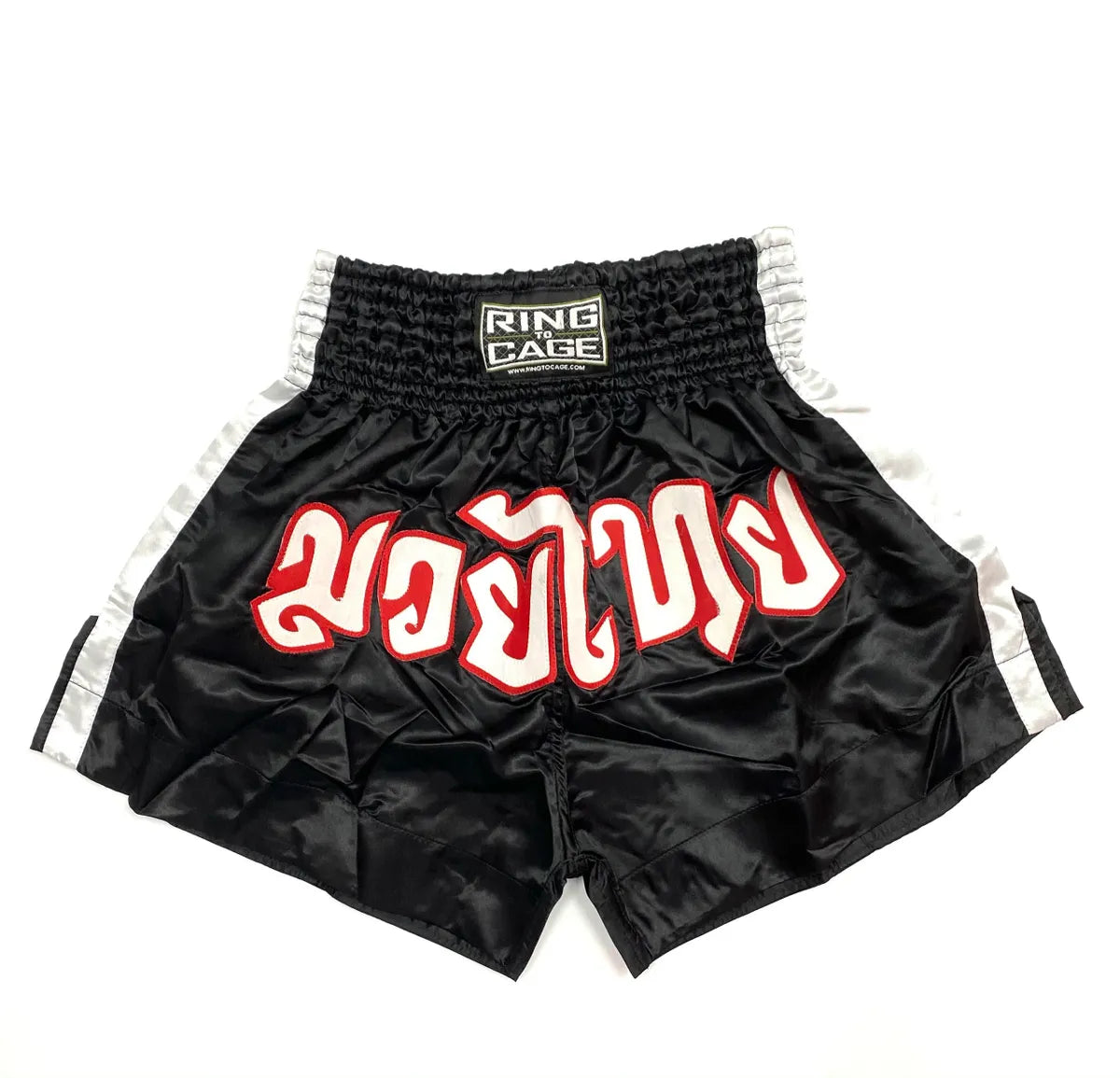 RING TO CAGE THAI SHORTS - Black w/White Stripe