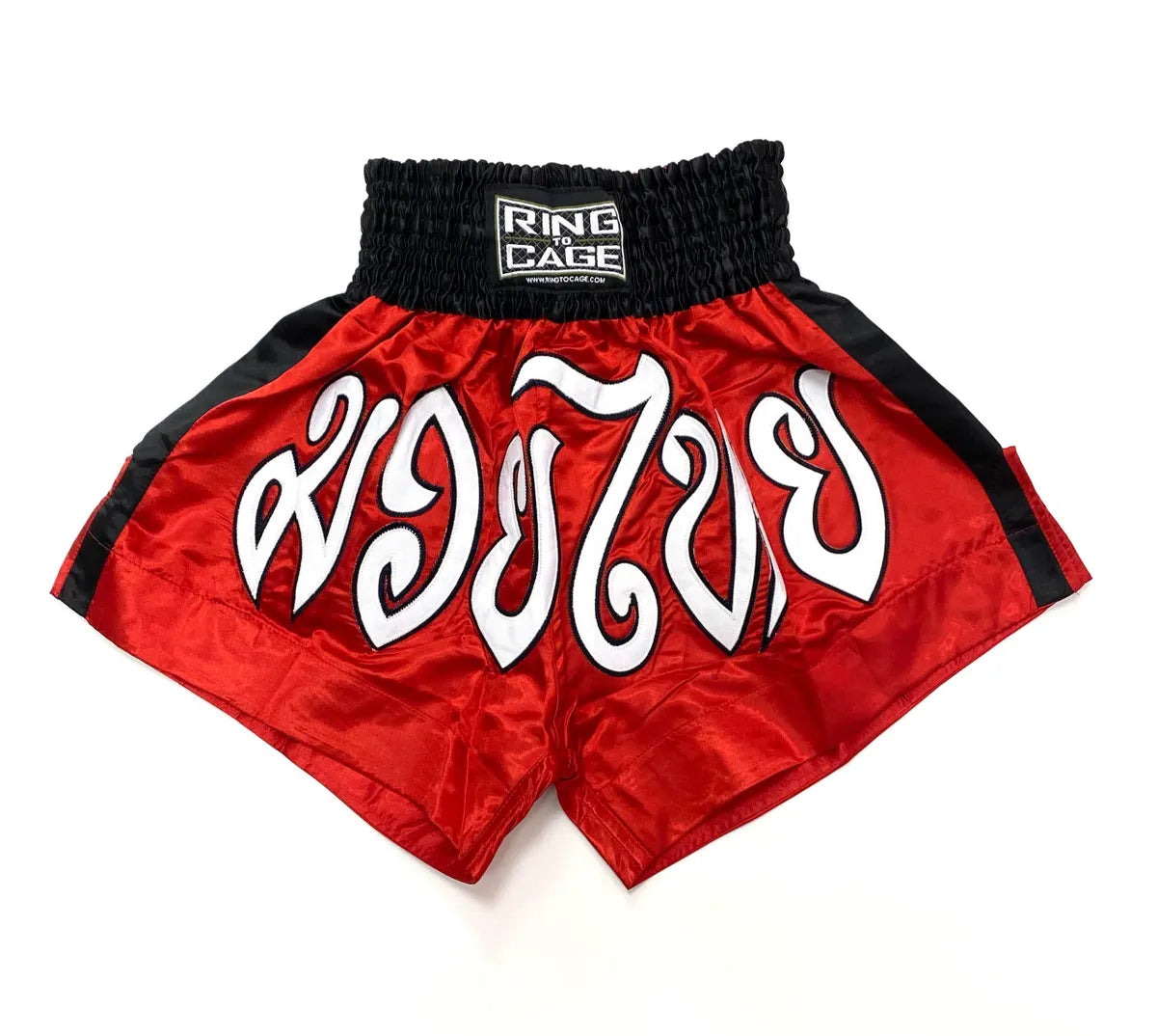 RING TO CAGE THAI SHORTS - Red w/Black Stripe