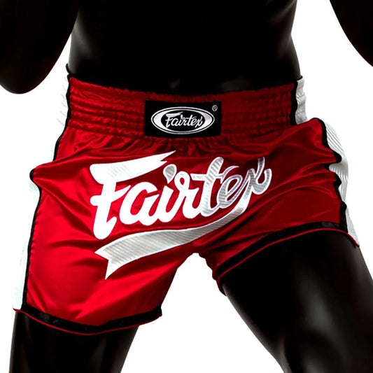 FAIRTEX SLIM CUT THAI SHORTS - RED/SILVER B1704